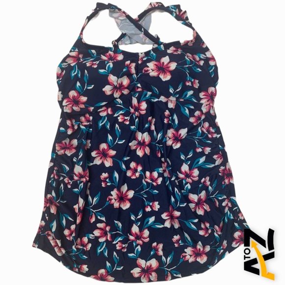 Maternity Floral Print D/DD Cup Vine Ruffle Strap Tankini Top Size L Large - Picture 1 of 10
